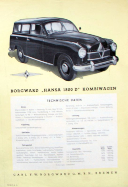 Borgward Hansa 1800 D Stationwagon Modelprogram 1953 Carbrochure (10072)